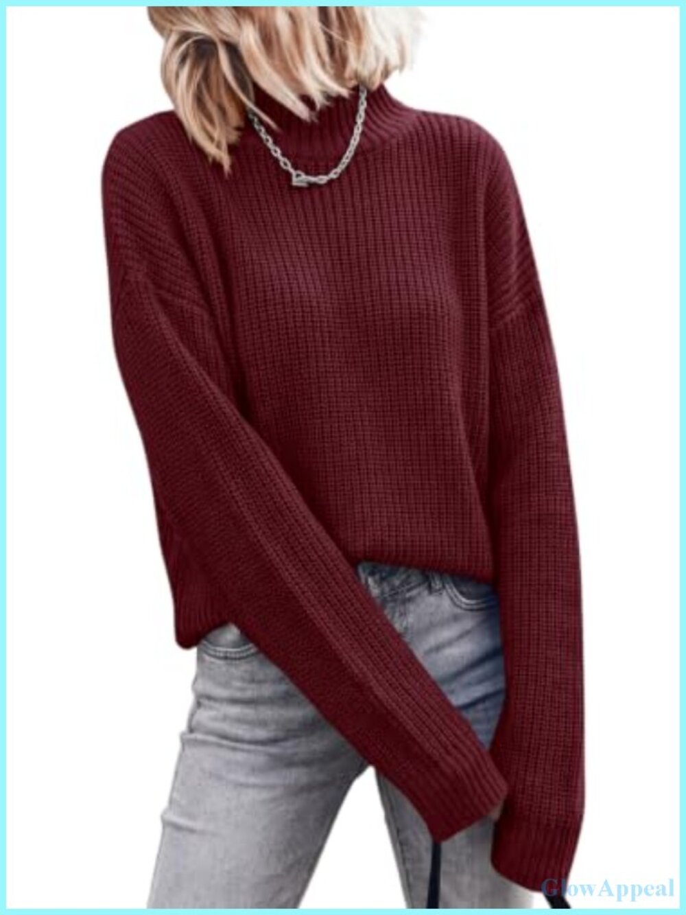 Chunky Knit Mock Turtleneck Pullover Sweater